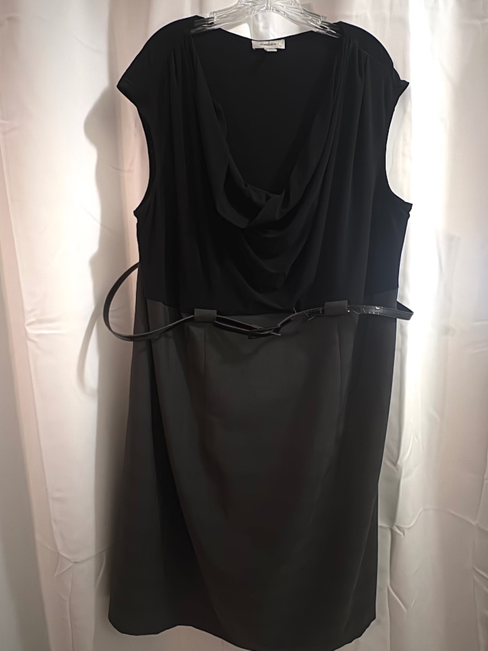 Women's Plus Size-Dress Barn Black Cowl Neck Dress with Belt-SIZE 24